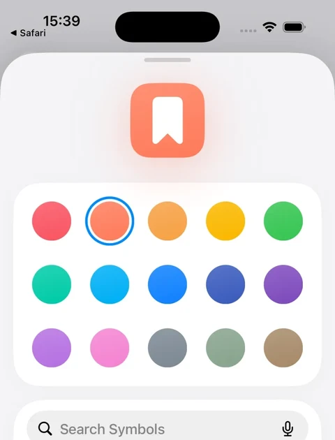 The iPhone icon picker with an orange bookmark selected for Keep.