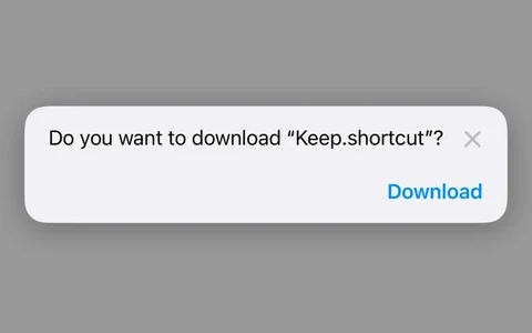 Safari asking to download the Keep Shortcut on an iPhone.